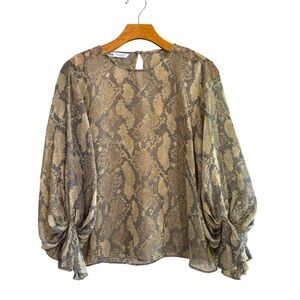Zara | Snake Print Semi Sheer Mesh Balloon Sleeve Blouse Size Medium